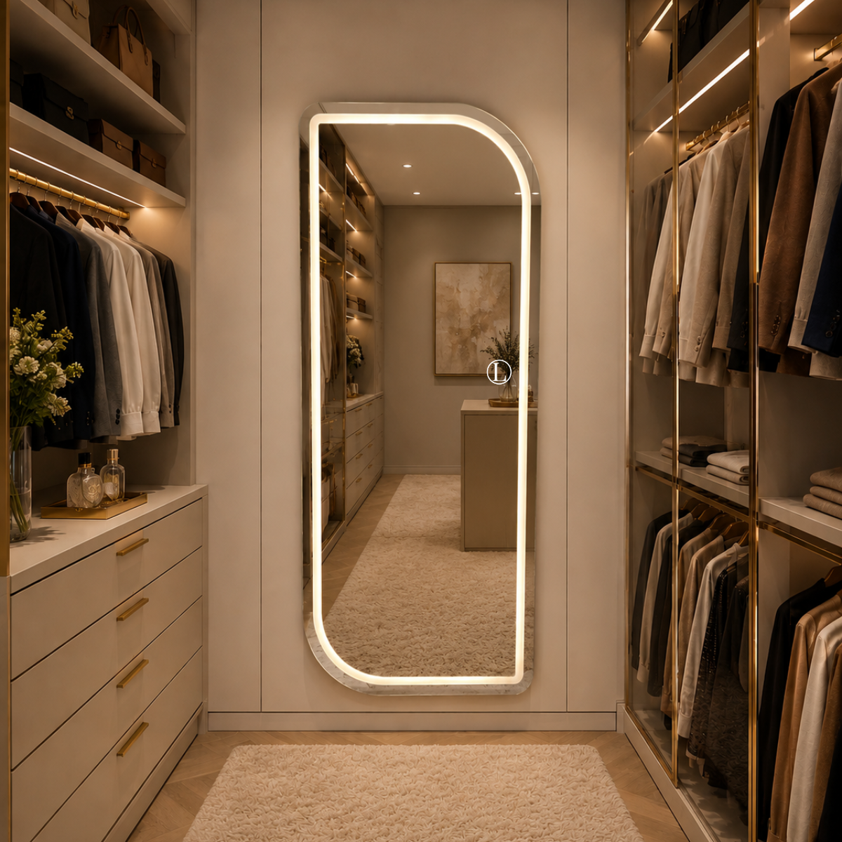 Espelho Vitta Corpo Inteiro Polido 170x70cm Com 3 Tonalidades de Led Jateado (Quente, Neutro e Frio)