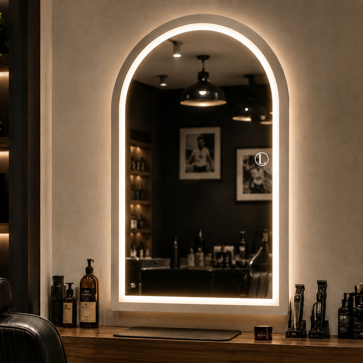 Espelho Arcos Base Reta 90x60cm com 3 Tonalidades de Led Jateado(Quente, Neutro e Frio)