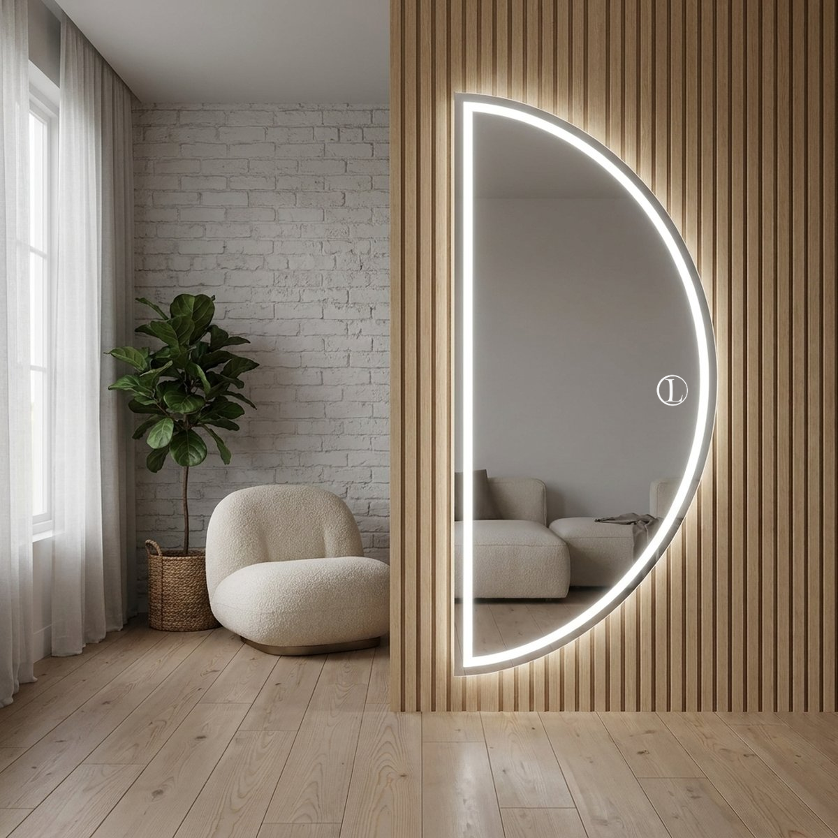 Espelho Meia Lua Polido Com Led Jateado 170x70 3 Tonalidades de Led (Quente, Neutro e Frio)