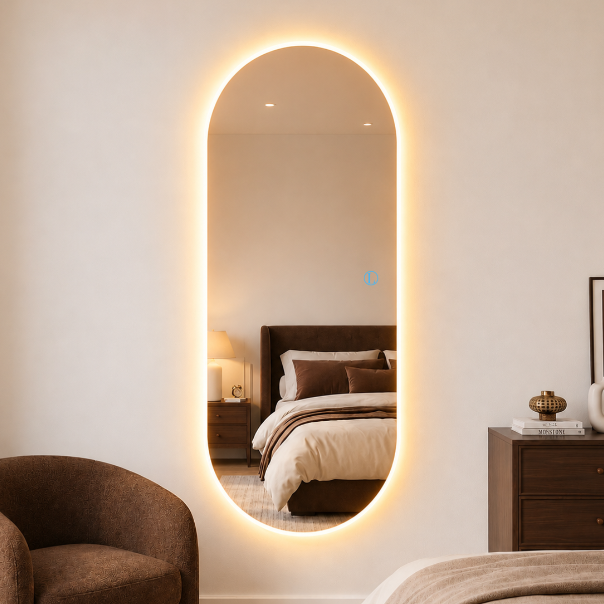 Espelho Solis Oval Polido 90x40cm com 3 Tonalidades de Led (Quente, Neutro e Frio)