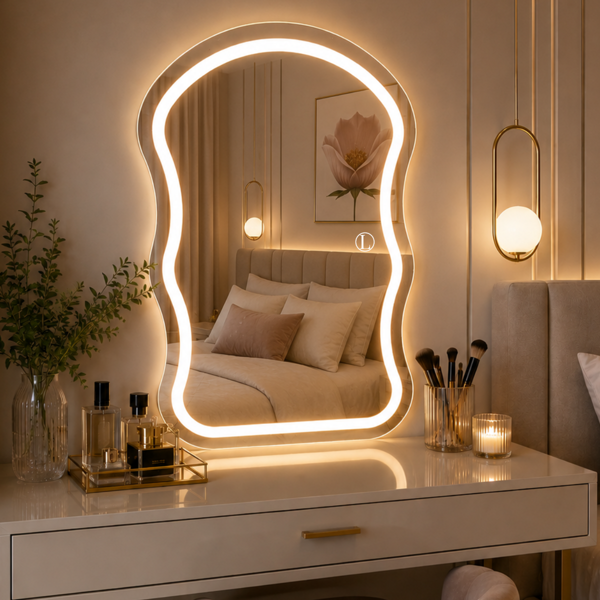 Espelho Orgânico Aura 90x60 com 3 Tonalidades de Led Jateado (Quente, Neutro e Frio)