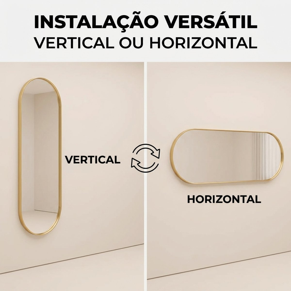 Espelho Grande Oval Corpo Inteiro 90X50cm com Moldura de Alumínio para Closet Sala Quarto Hall