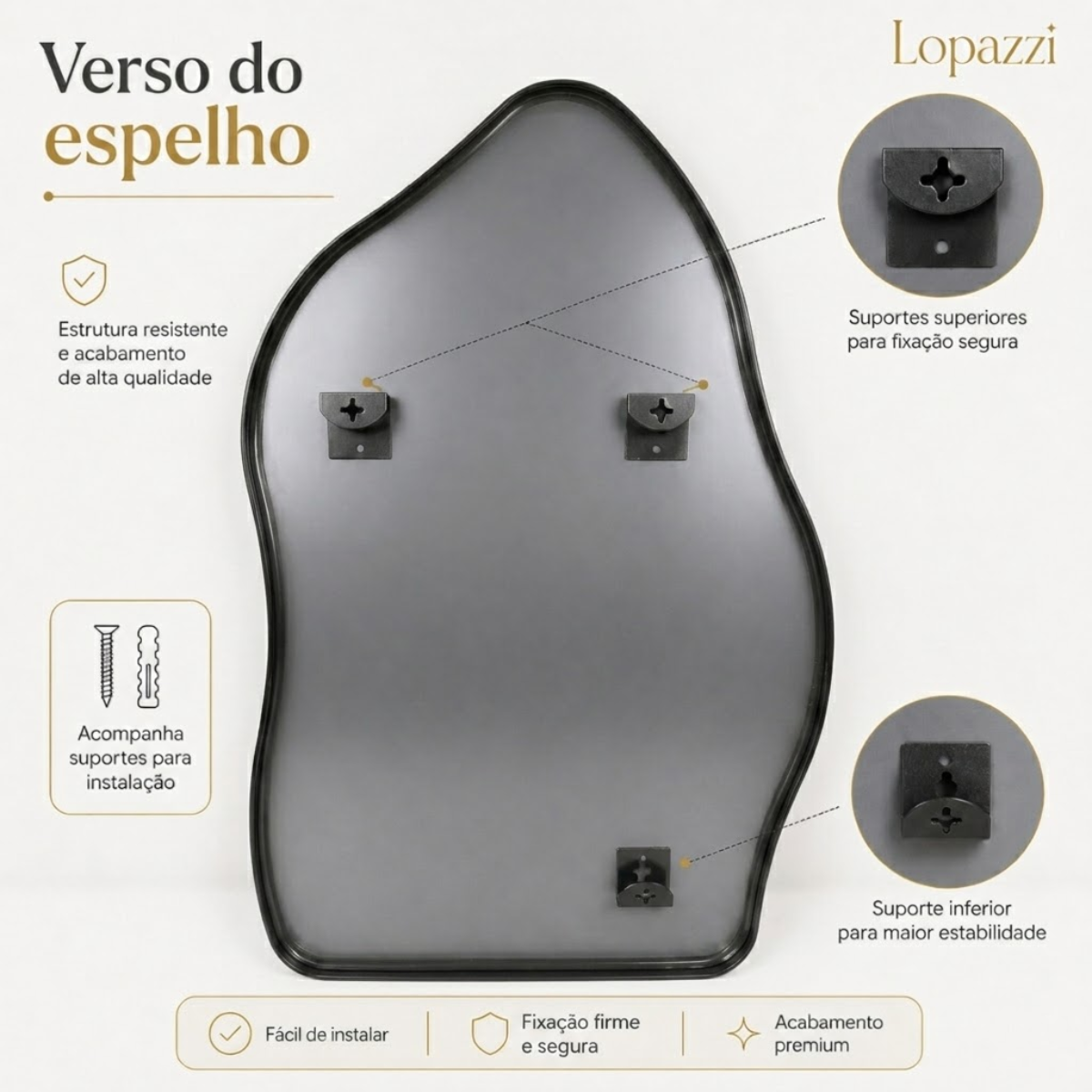 Espelho Decorativo Orgânico com Moldura 70x50cm