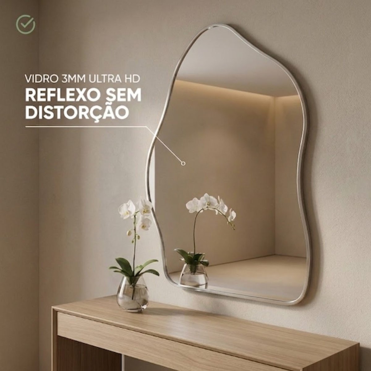 Espelho Decorativo Orgânico com Moldura 70x50cm