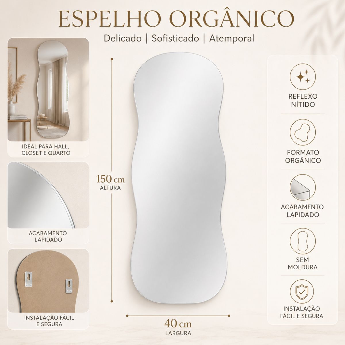 Espelho Decorativo Aura 150x40 cm Lapidado Lopazzi Sem Moldura