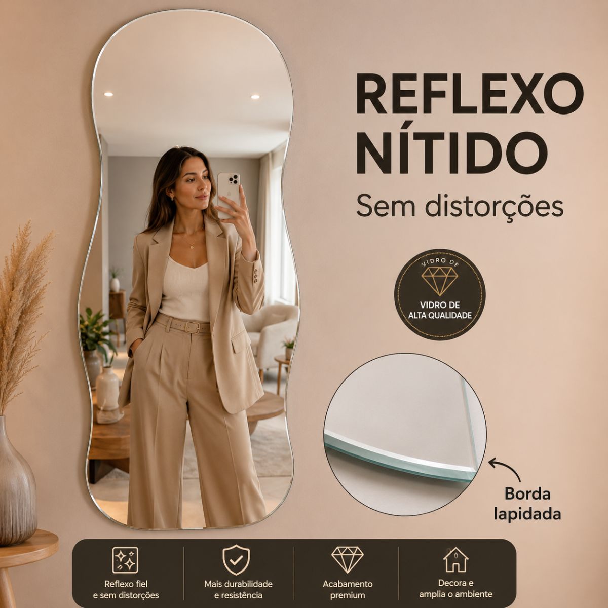 Espelho Decorativo Aura 150x40 cm Lapidado Lopazzi Sem Moldura