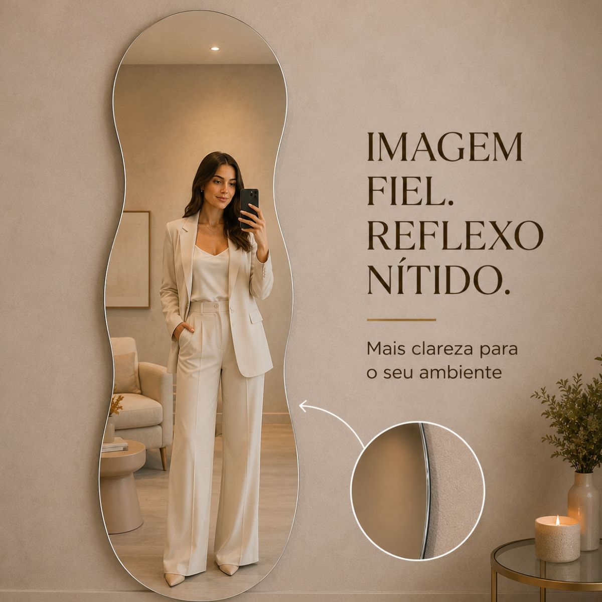 Espelho Decorativo Aura 150x40 cm Lapidado Lopazzi Sem Moldura