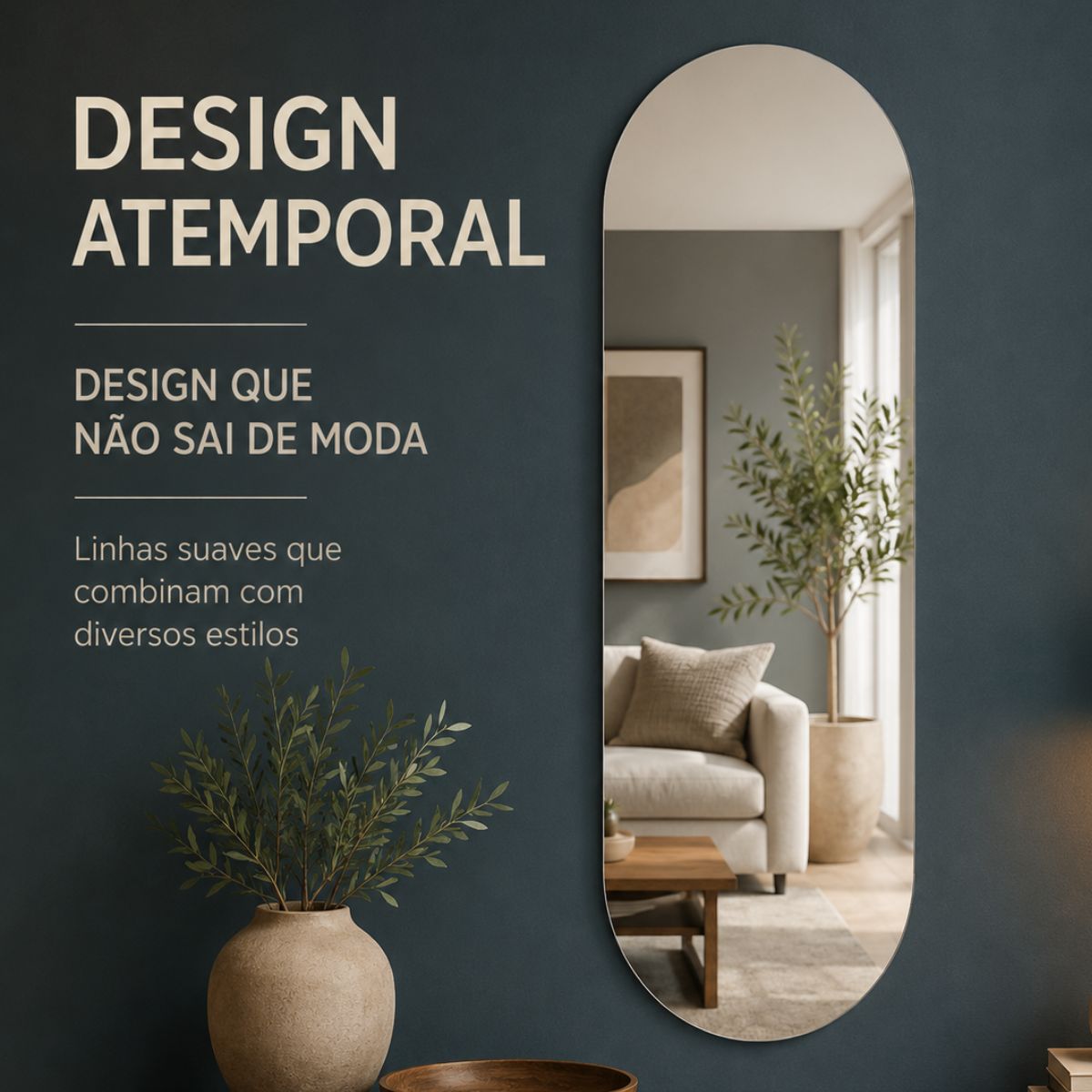 Espelho Decorativo Oval 90x40 cm Lapidado Lopazzi Sem Moldura