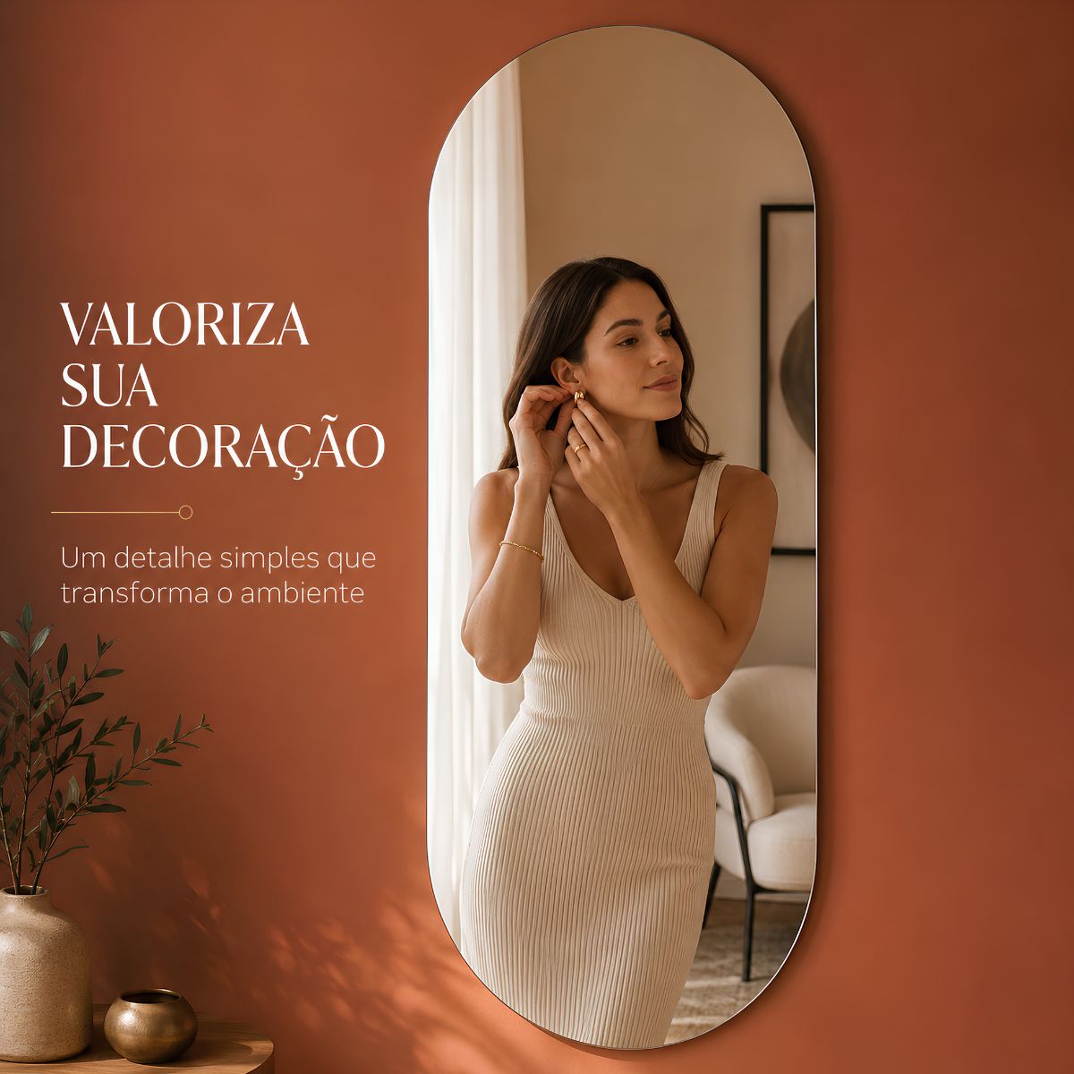 Espelho Decorativo Oval Solis 70x30 cm Lapidado Lopazzi Sem Moldura