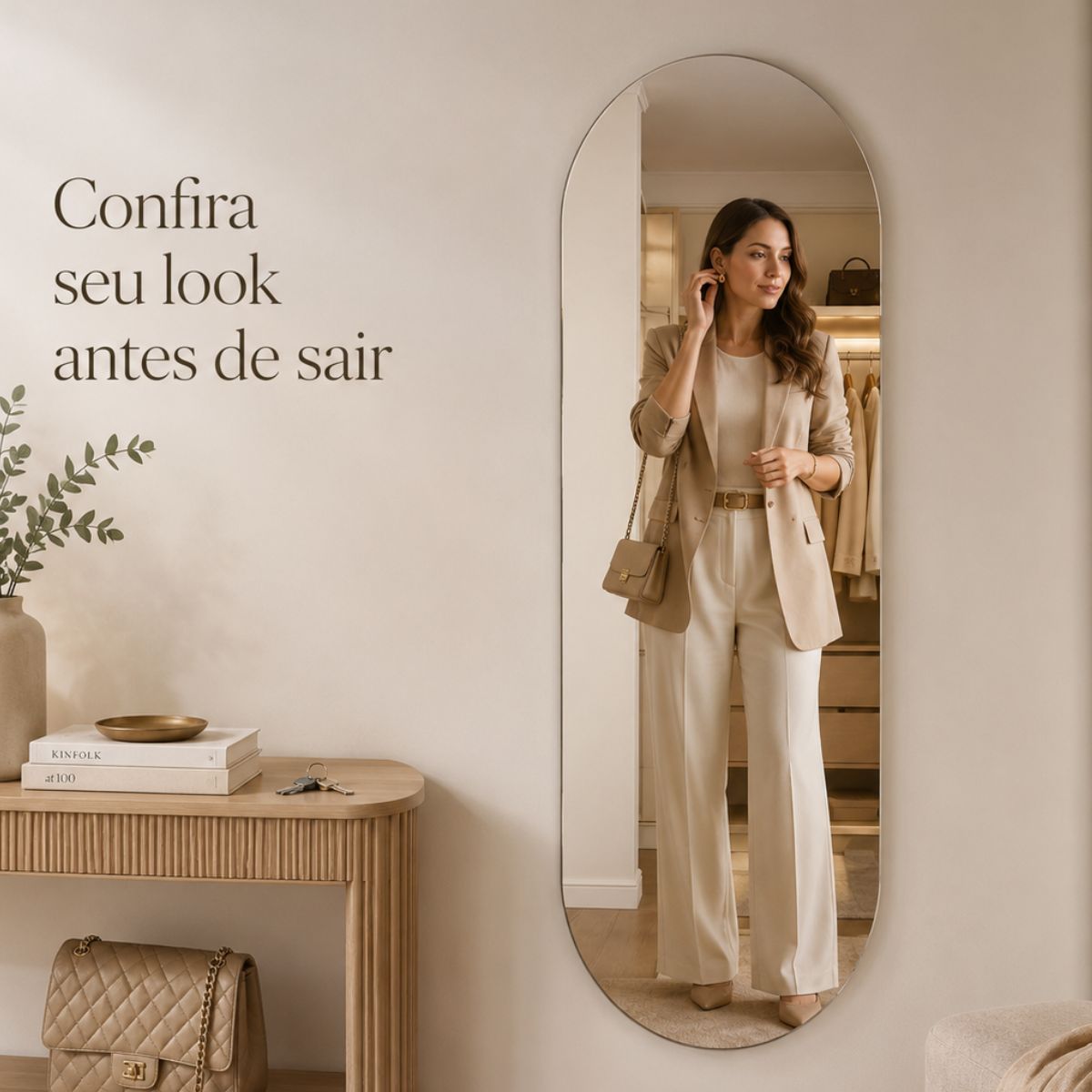 Espelho Decorativo Oval 150x40 cm Lapidado Lopazzi Sem Moldura