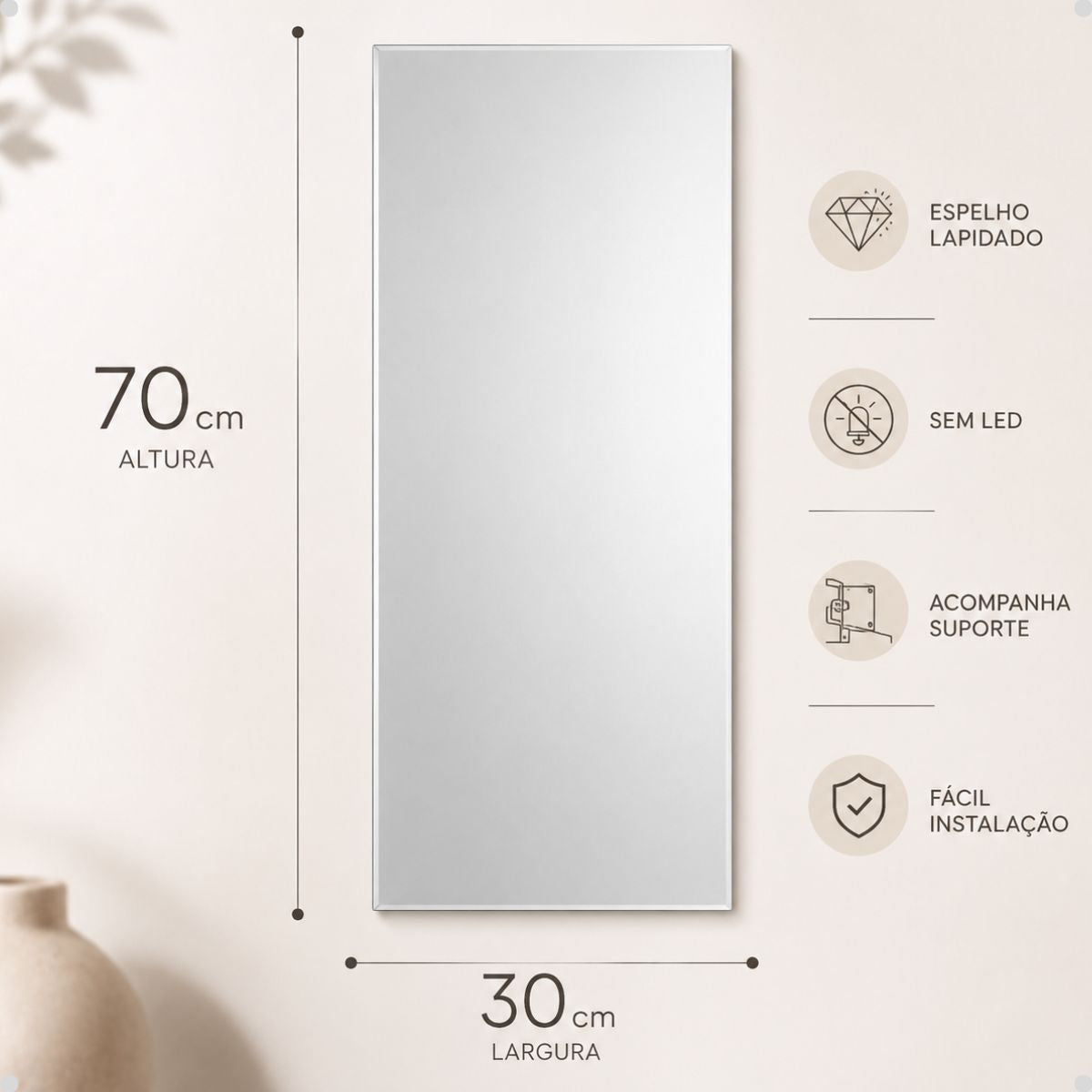 Espelho Decorativo Retangular 70x30 cm Lapidado Lopazzi Sem Moldura