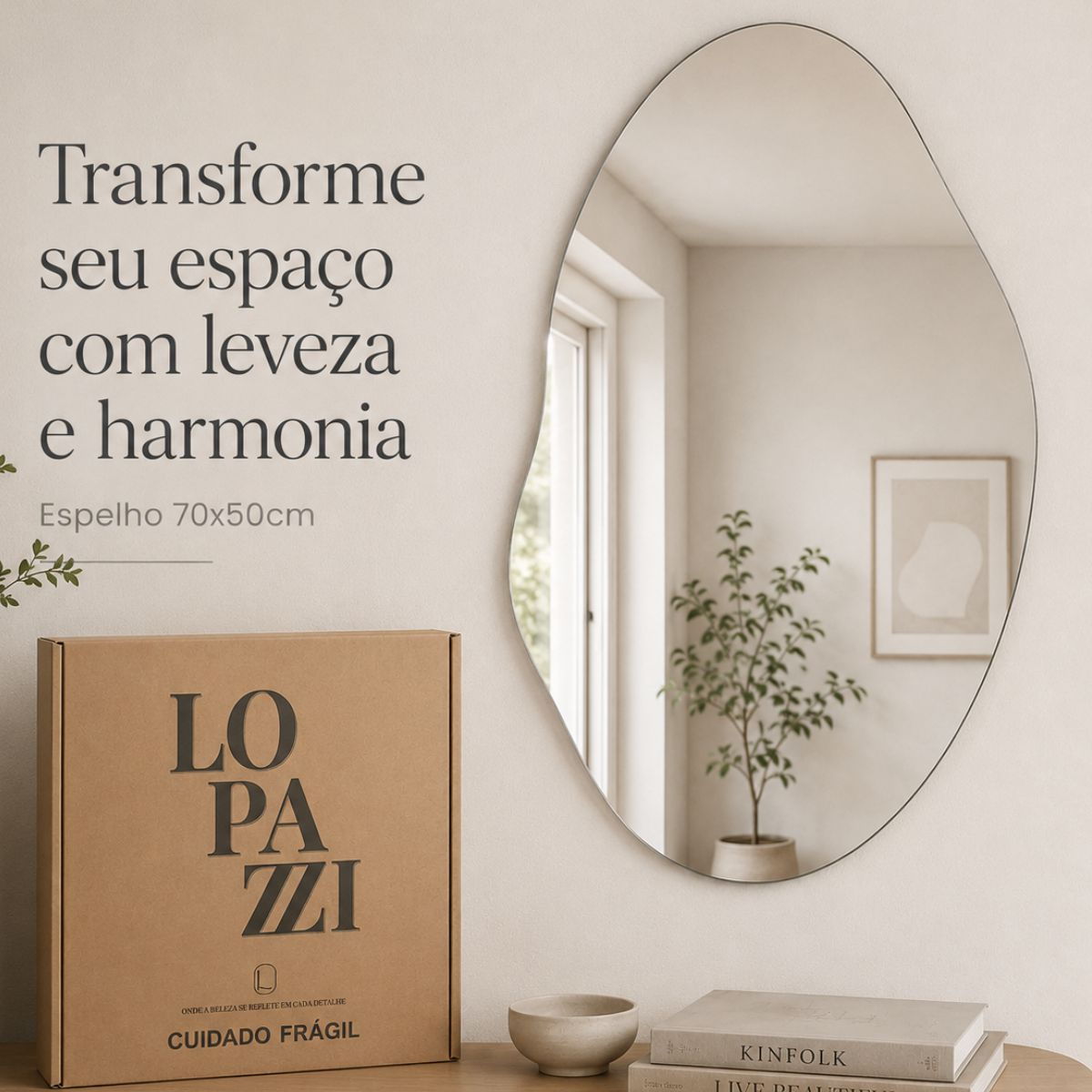 Espelho Decorativo Orgânico 70x50 Lapidado Sem Moldura