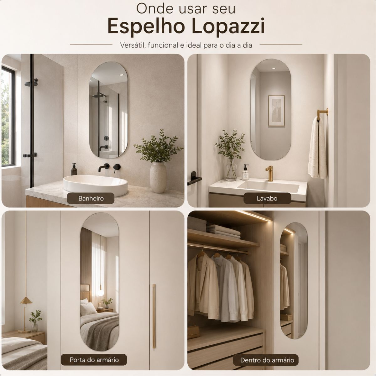 Espelho Decorativo Oval Solis 70x30 cm Lapidado Lopazzi Sem Moldura