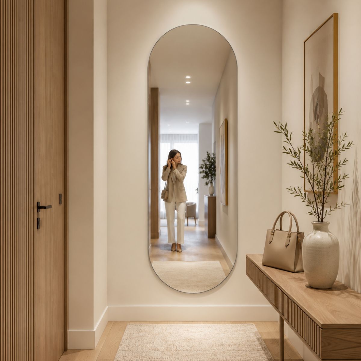 Espelho Decorativo Oval 150x40 cm Lapidado Lopazzi Sem Moldura