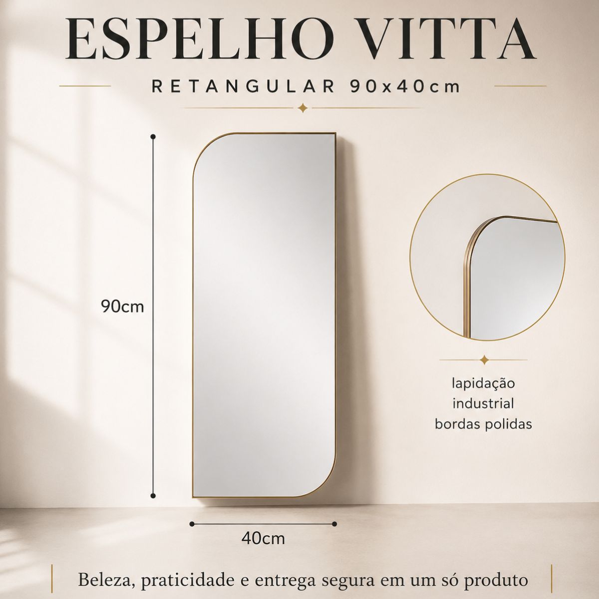 Espelho Decorativo Vitta 90x40 cm Lapidado Lopazzi Sem Moldura
