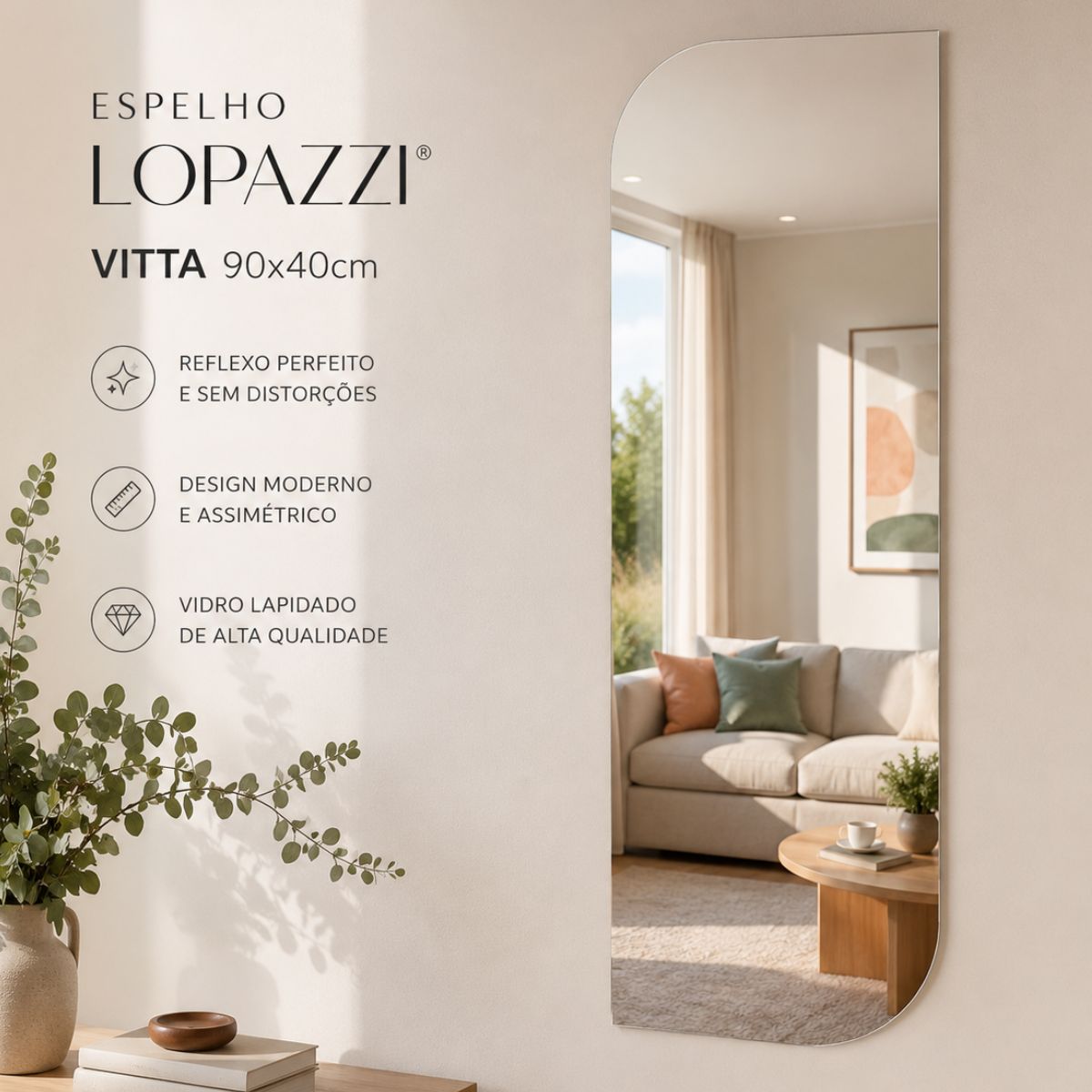 Espelho Decorativo Vitta 70x50 cm Lapidado Lopazzi Sem Moldura