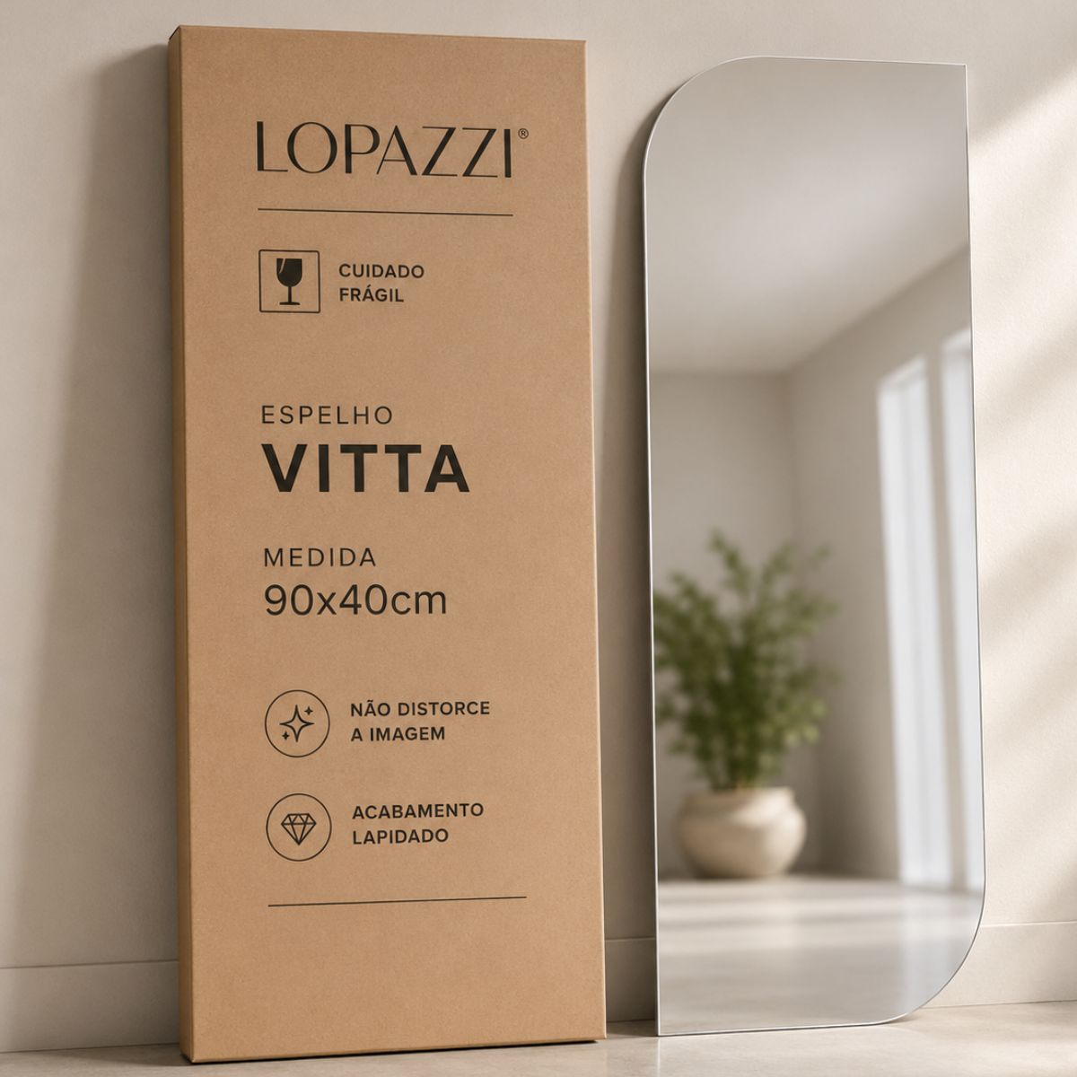 Espelho Decorativo Vitta 90x40 cm Lapidado Lopazzi Sem Moldura