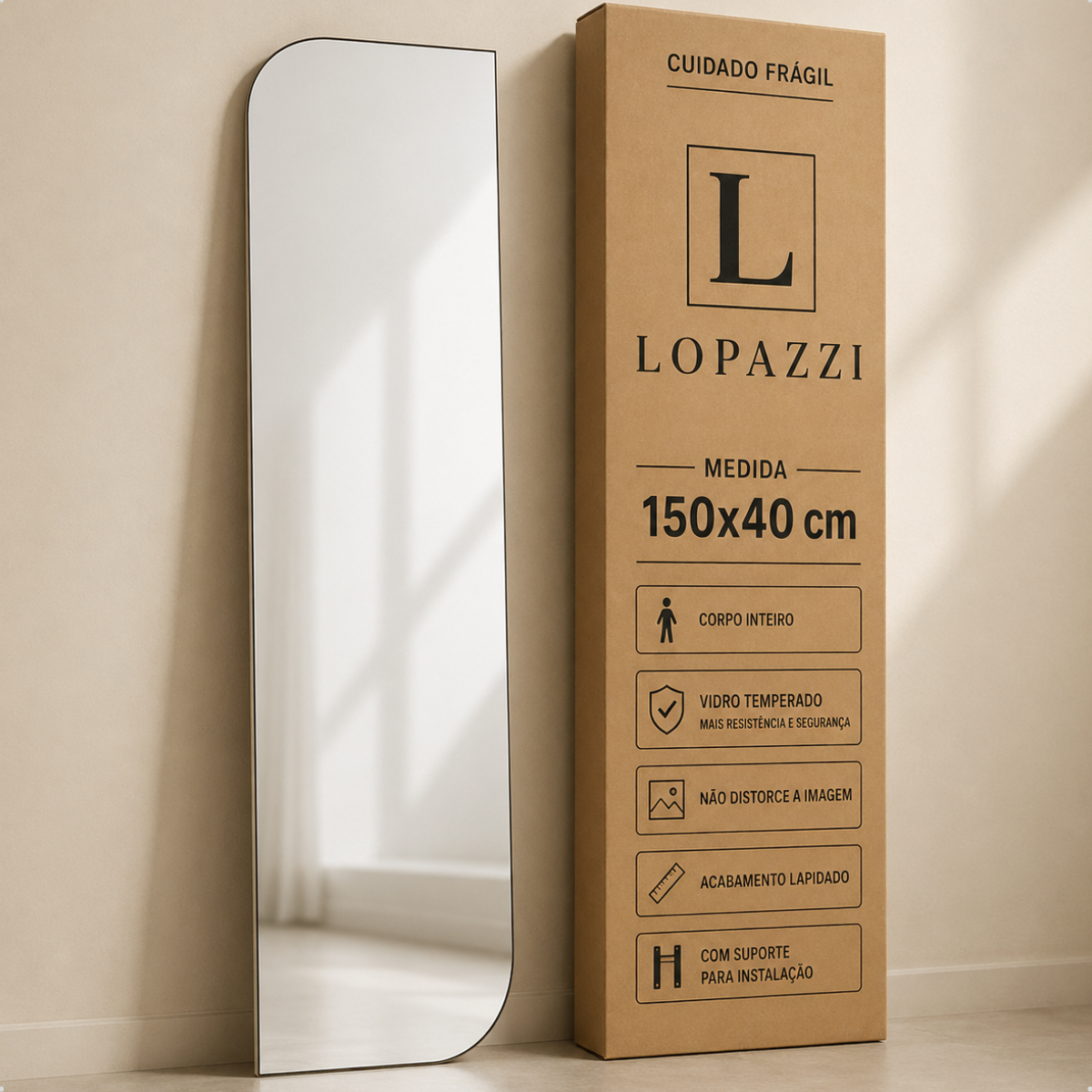 Espelho Decorativo Vitta 150x40 cm Lapidado Lopazzi Sem Moldura